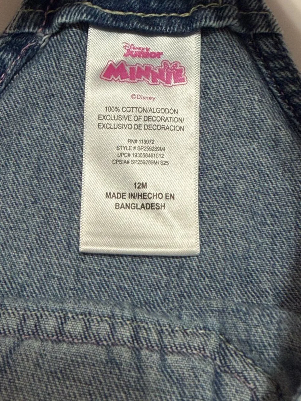 Minnie Mouse Size 12 Months Girl Denim Overall Shorts